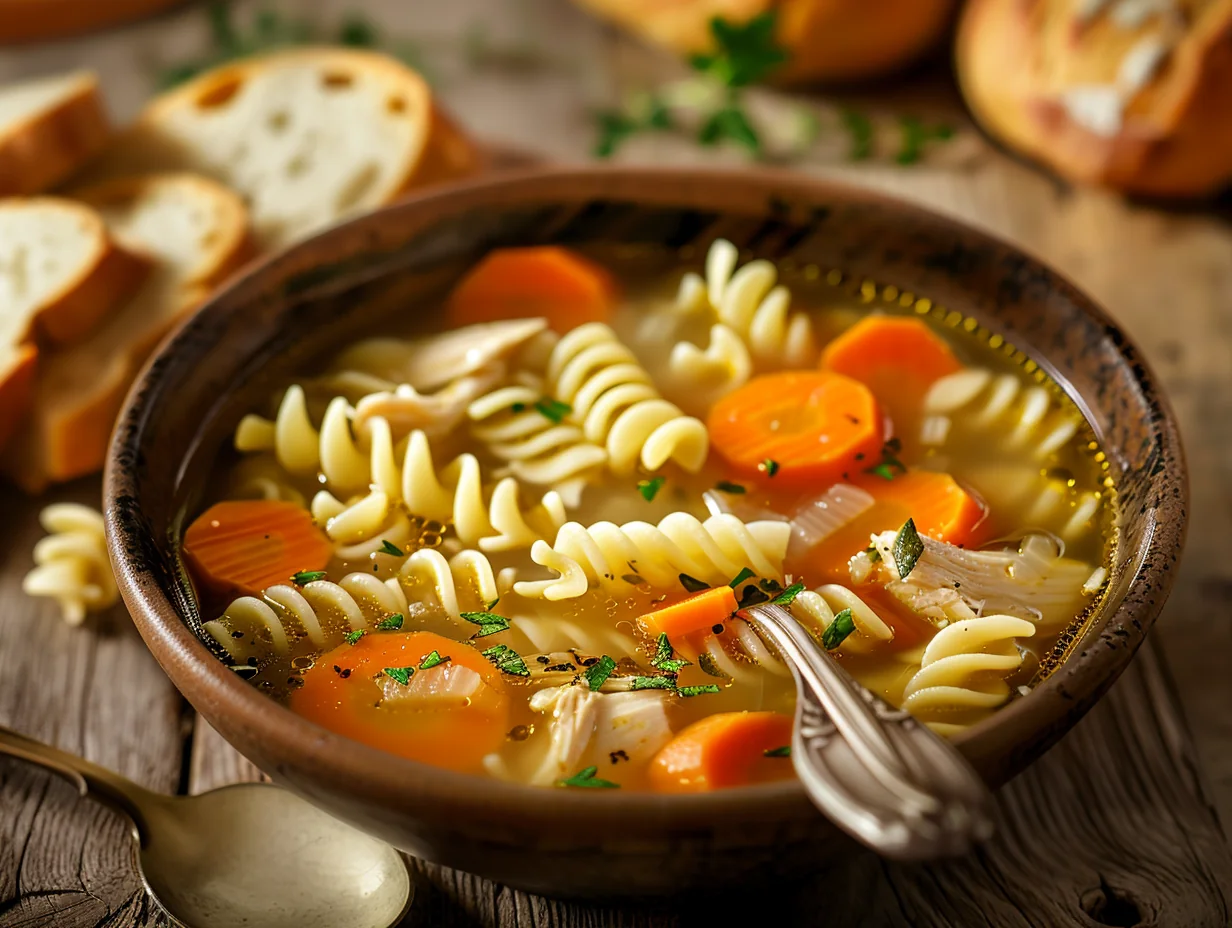 Soupe de poulet et nouilles