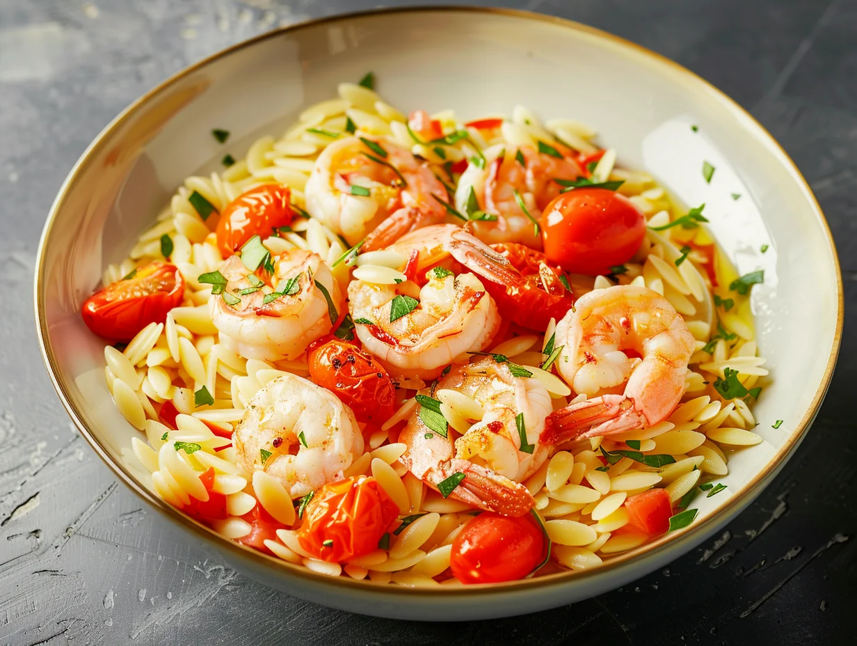 Orzo aux crevettes et tomates cerises