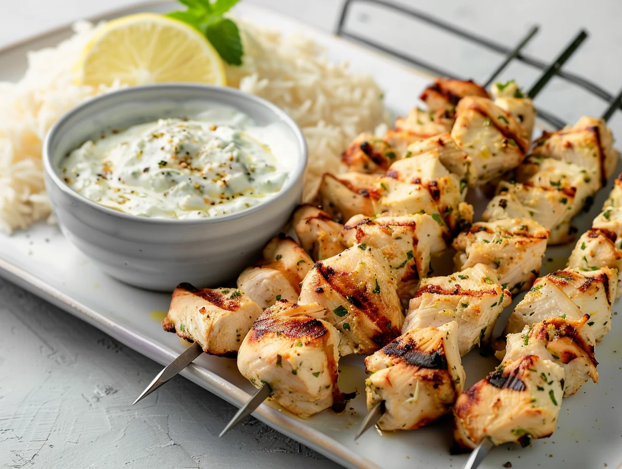 Souvlaki de poulet et tzatziki