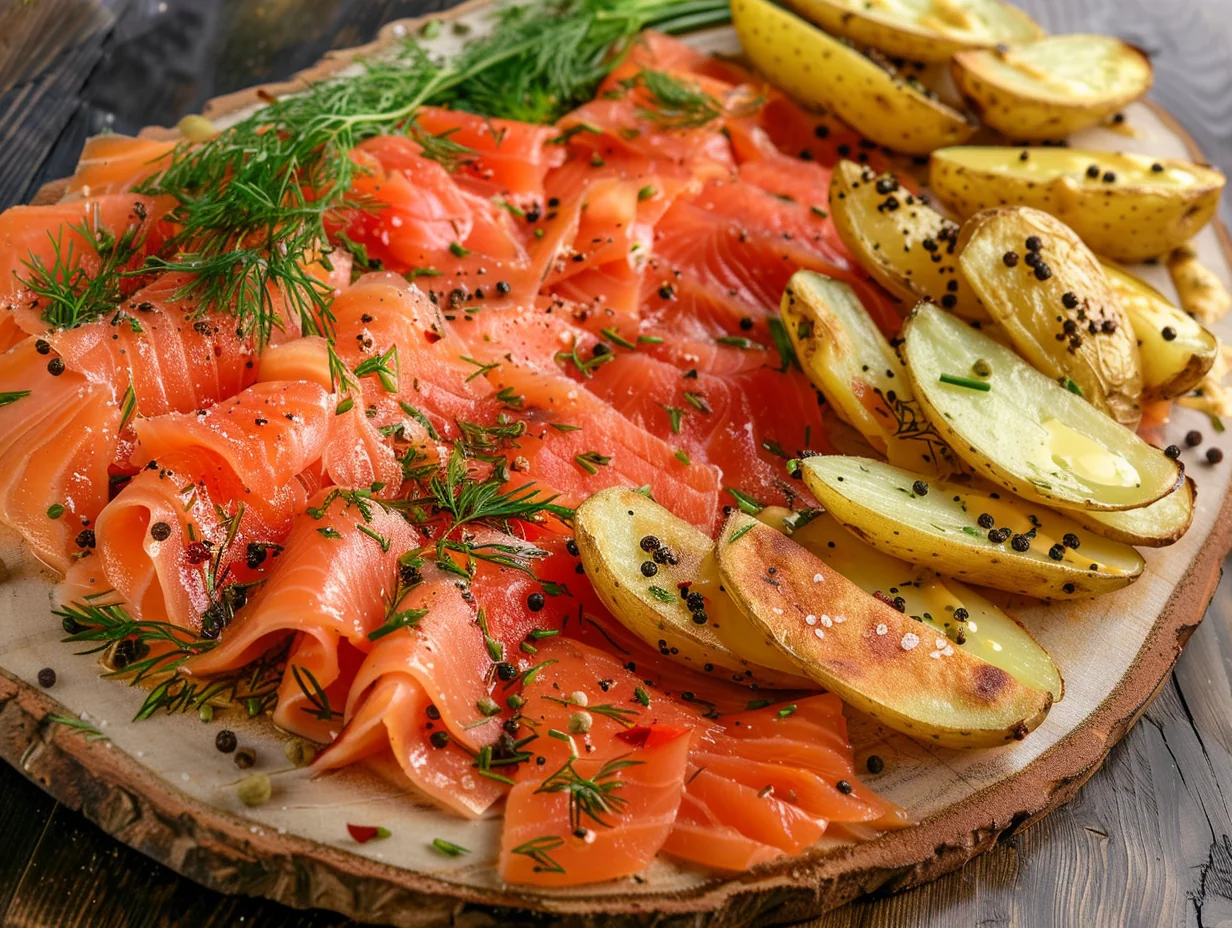 Saumon gravlax et pommes de terre nouvelles