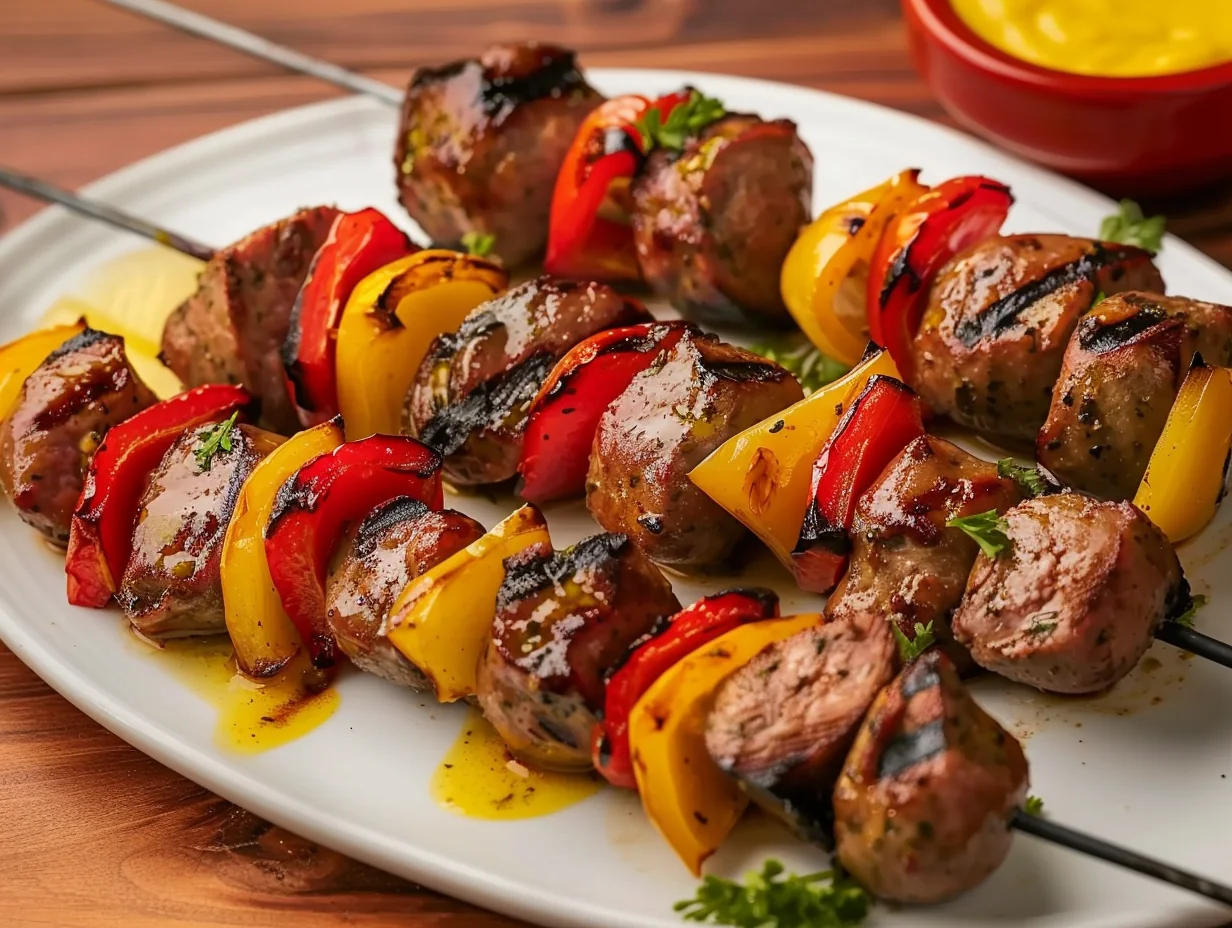 Brochettes de bratwurst grillées