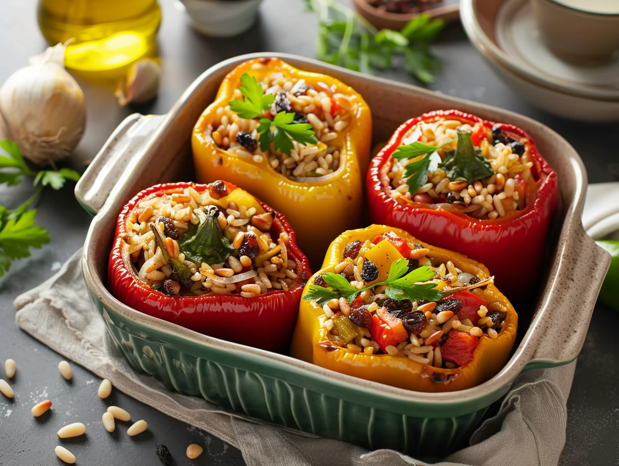 Poivrons farcis au riz et pignons