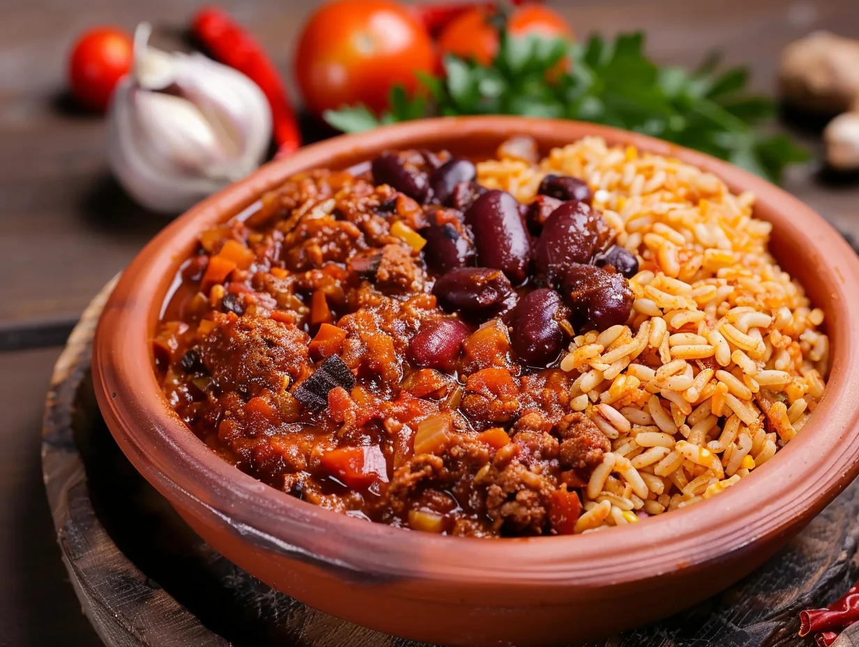 Waakye et ragoût de tomates