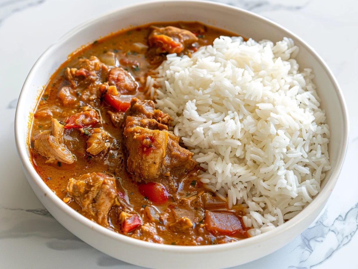 Poulet moambe et riz